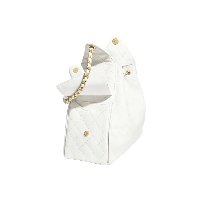 CHANEL 25Bag Calfskin Shoulder Bag Medium Size Women's White-2