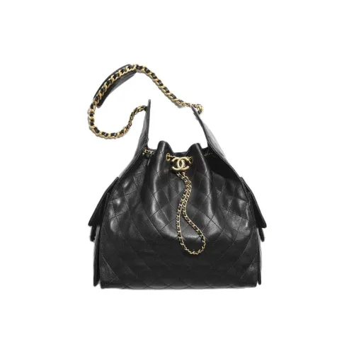 CHANEL 25Bag Calfskin Shoulder Bag Medium Size Women's Black