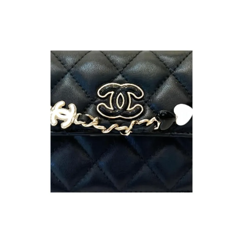 CHANEL 23P SS Lambskin Card Holder Shoulder Bag Women's Black-1