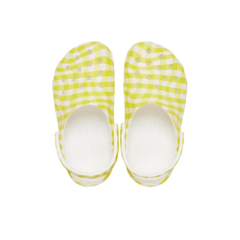 Crocs Classic Gingham Clog Daylily Clogs Unisex White Yellow-2