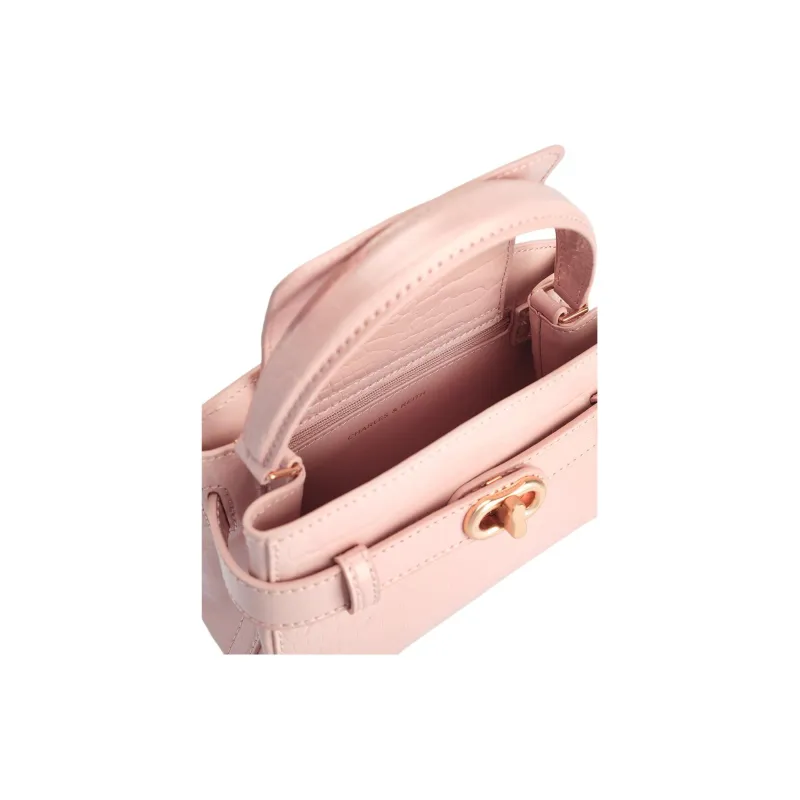 CHARLES&KEITH PU Kelly Bag, Shoulder Bag, Crossbody Bag, Handbag Small Size Women's Light Pink-4