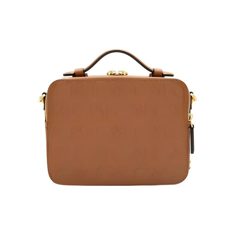 MCM Klassik Visetos Cow Leather Handbag Shoulder Bag Crossbody Bag Small Size Men's Brown Cognac-2