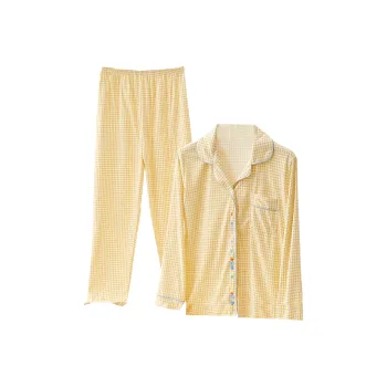 Yalu Pajama Set Women's Heart Small Plaid Yellow