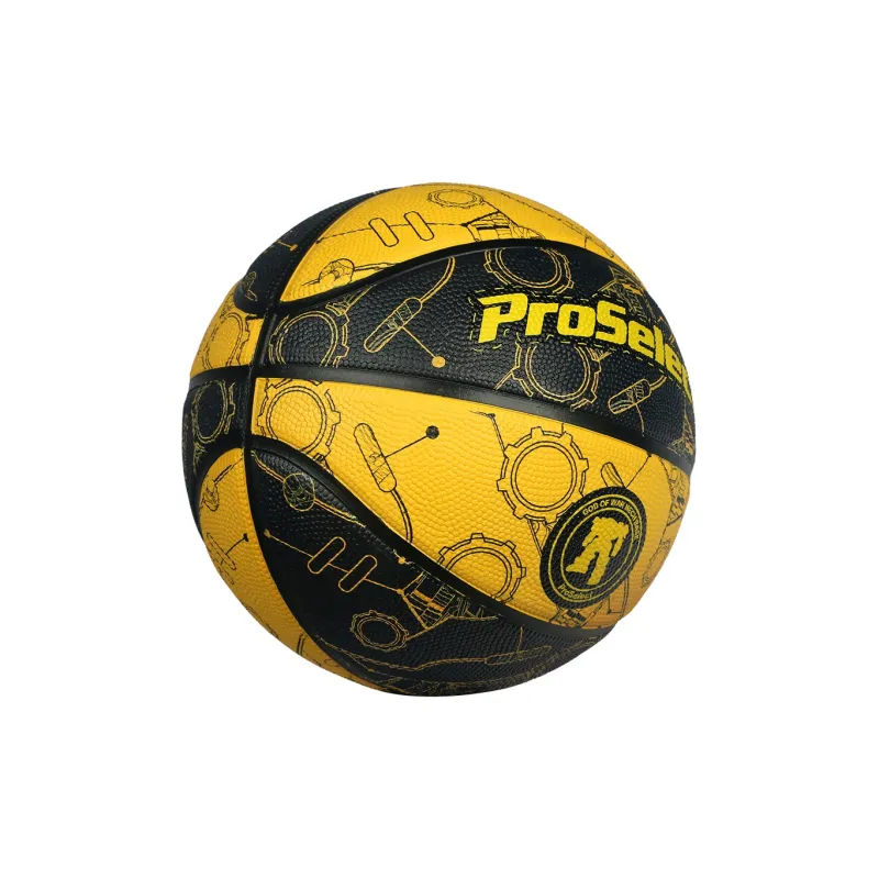 ProSelect Rubber Basketball Black Yellow Size 5 Training Unisex-2