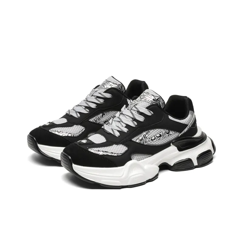 AMICNIEGD Breathable Height Increasing Wear Resistant Low Top Chunky Sneakers Unisex Silver Black-1