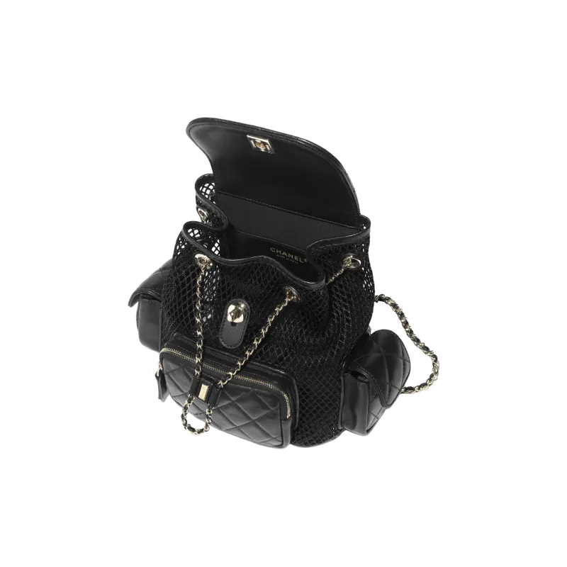 CHANEL Gauze Shiny Lambskin Backpack Regular Women's Black-2