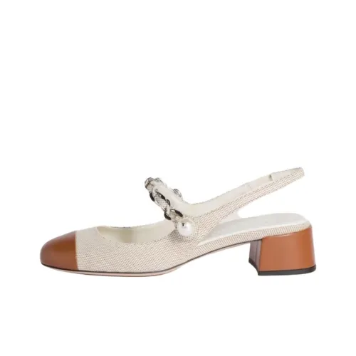 MIU MIU Chunky Heel High Heels 3.5cm Women's Beige