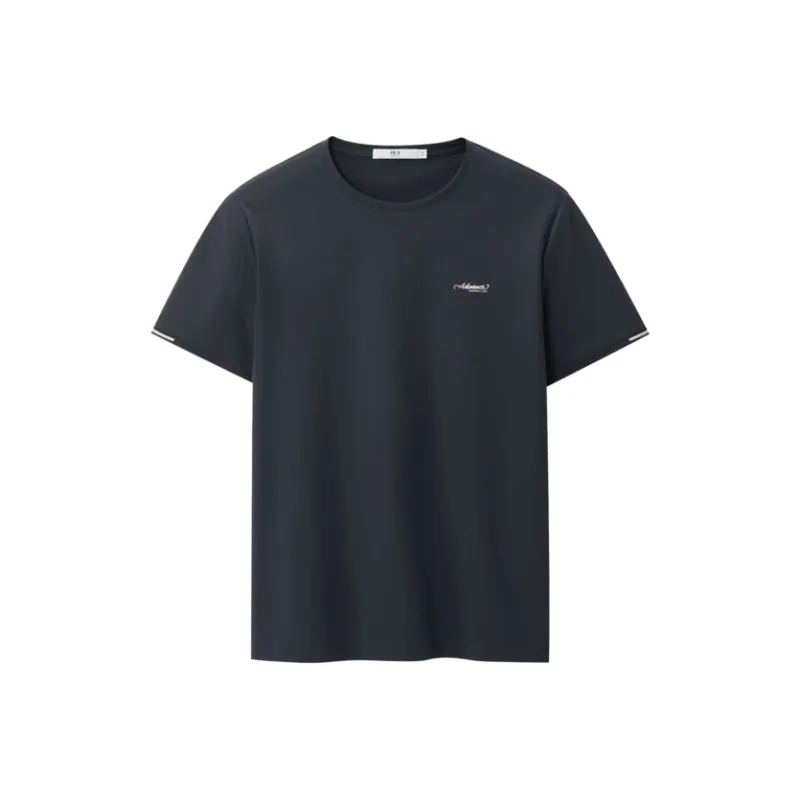 HLA T Shirts Men Navy Blue Pattern F1-0