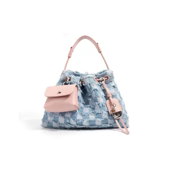 COURONNE Denim With Top Grain Cow Leather Shoulder Bag Women's Multicolor