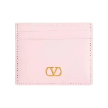 Valentino VLogo Signature Grained Calfskin Card Holder Women's Rose Pink