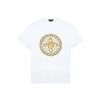 VERSACE Logo Emblem Crew Neck Short Sleeved T Shirt T Shirt Men's White