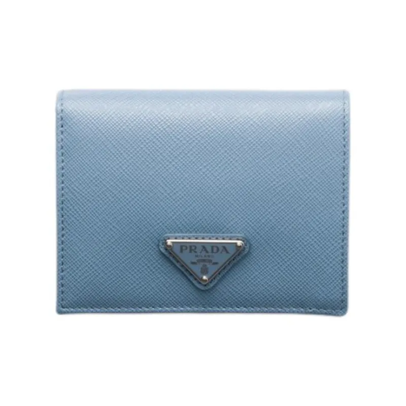 PRADA Leather Wallet Trumpets Women's Blue-0
