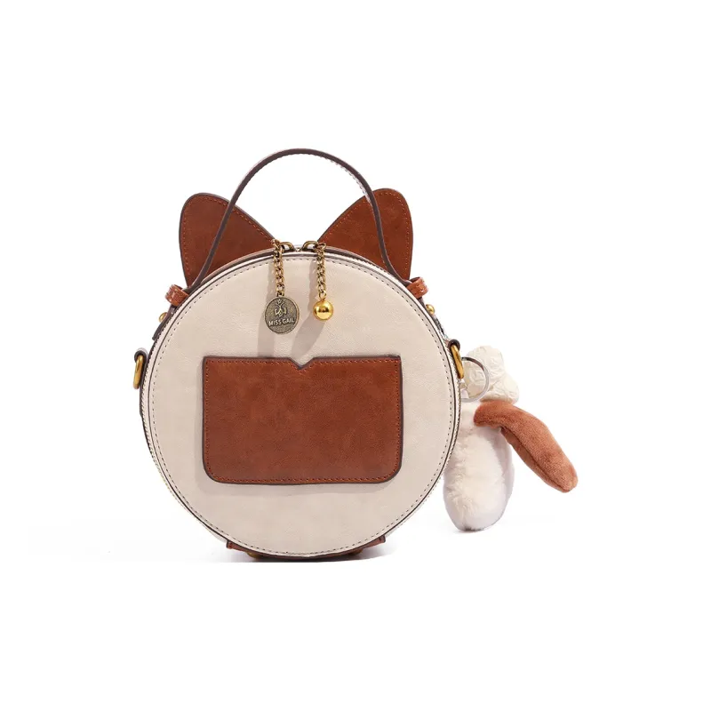 MISS GAIL Synthetic Leather Handbag Regular Women's White & Brown-2