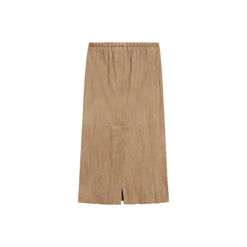 Massimo Dutti Leather Long Skirts Women's Ecru-1
