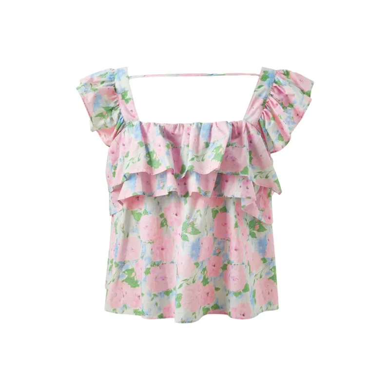 3COLOUR Chiffon Shirt Women's Cherry Blossom Pink Floral-1