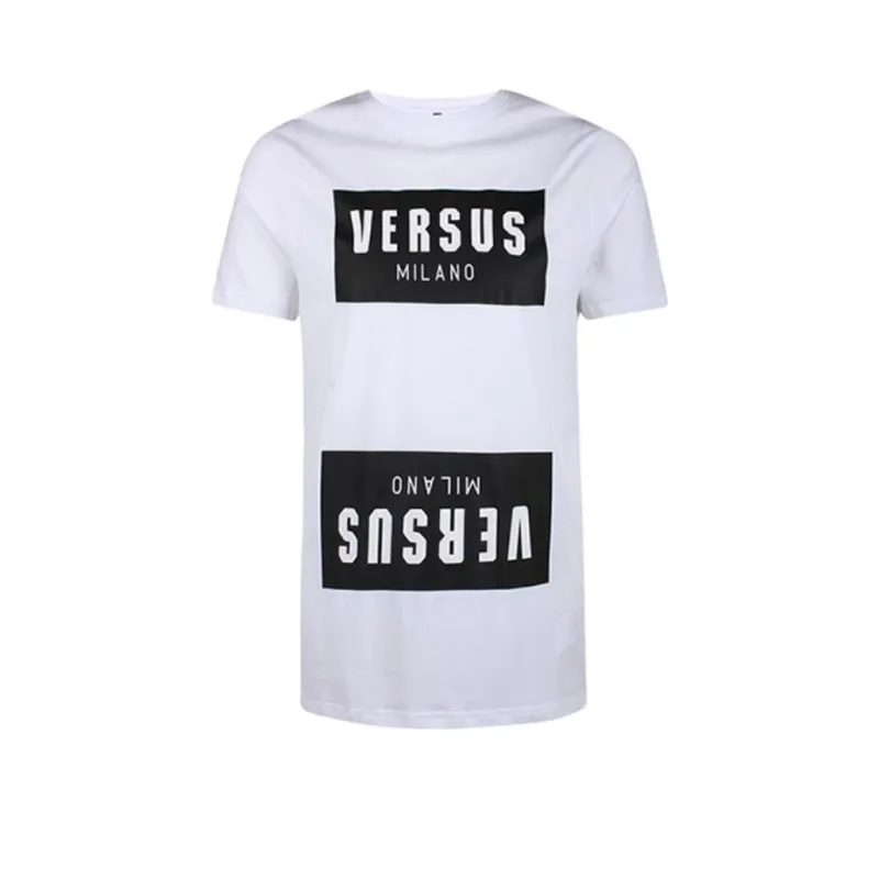 VERSACE Letter Print Crew Neck Casual Short-Sleeved T-Shirt T-Shirt Men's White-0