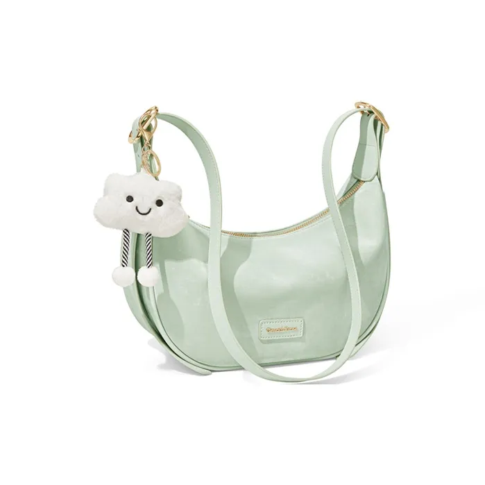 CinvaiKrose Cow Leather Shoulder Bag, Crossbody Bag, Sports Dumpling Bag Small Size Women's Ecru/Black/Green-12