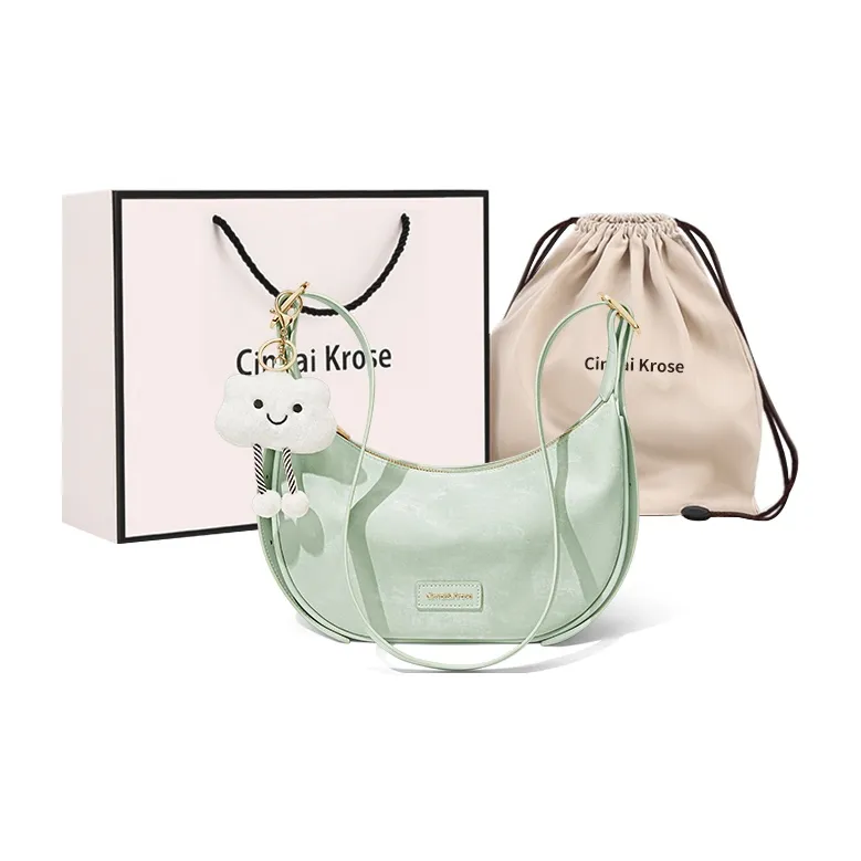 CinvaiKrose Cow Leather Shoulder Bag, Crossbody Bag, Sports Dumpling Bag Small Size Women's Ecru/Black/Green-9