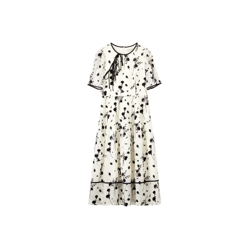 SENTUBILA Short Sleeved Dresses Women's Apricot & Black-1