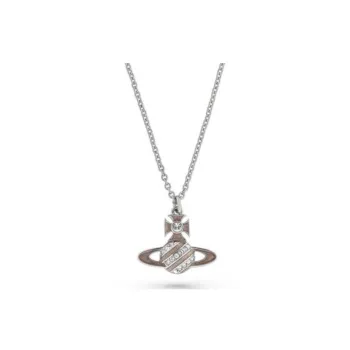 Vivienne Westwood Brass, White Metal, Enamel, Faux Crystal Saturn Alps Styling Necklace Unisex Silver/Light Brown