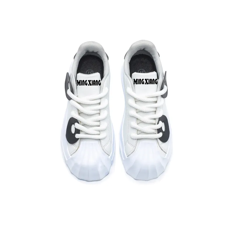 Singing Height Increasing Anti Slip And Wear Resistant Low Top Skateboard Shoes Unisex White-3