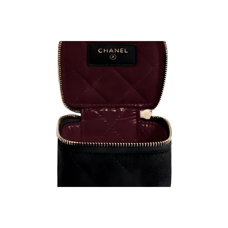 CHANEL Solid Color Grain Caviar Calfskin Coin Purse Women's Black-4