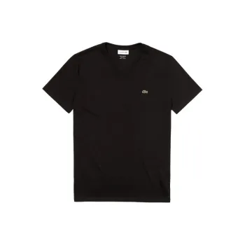 LACOSTE Logo patch V neck Cotton T shirt