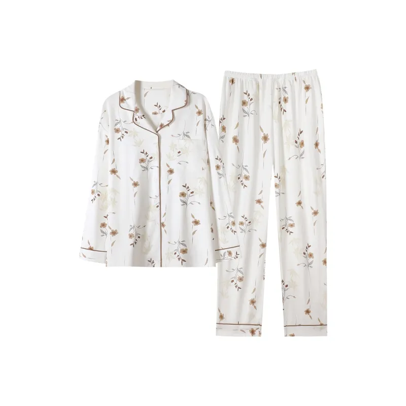 Ordifen Pajama Set Women's White Floral-0