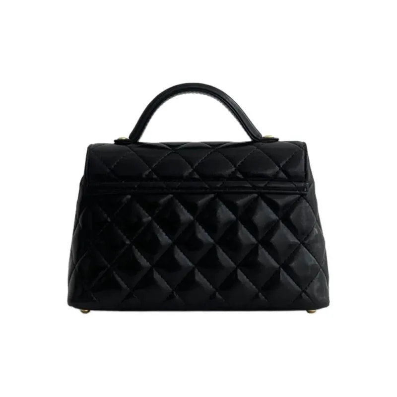 CHANEL Diamond Pattern Lambskin Shoulder Bag Crossbody Bag Handbag Small Size Women's Black-2