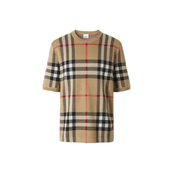 Burberry Short sleeve Check Silk Wool Jacquard Top