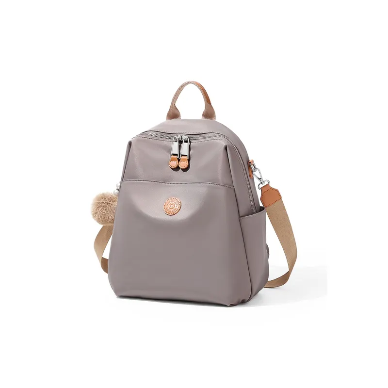 MAKEUP KITTEN Nylon Fabric One Shoulder Portable Backpack Unisex Black/Khaki-11
