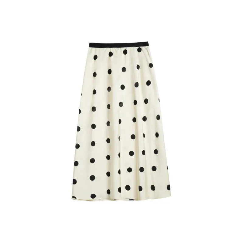 Olrain Casual Long Skirt Women's Black White Polka Dot-6
