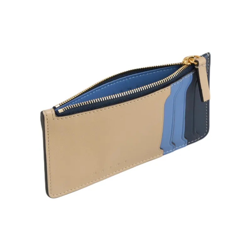 MARNI Trunkaroo Calfskin Card Holder Women's Beige & Blue-1