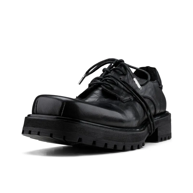 HANQIAORIJI Black Blood Series Square Toe Derby Men's Black-7