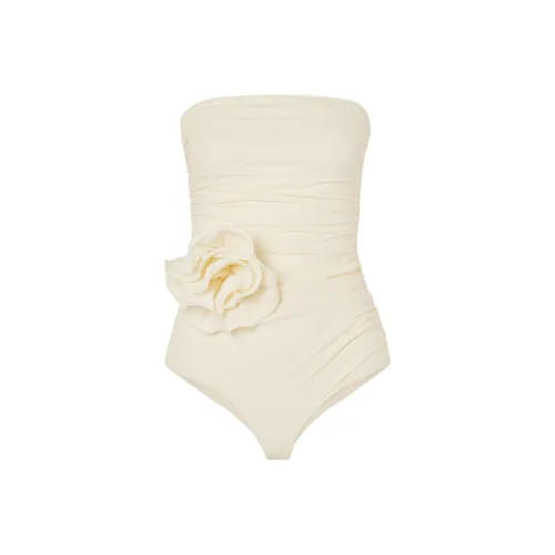 Magda Butrym Flower Appliqué Strapless Draped Swimsuit