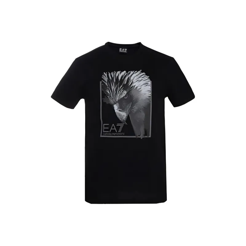 EMPORIO ARMANI EA7 Logo Print Casual Crew Neck Short Sleeved T Shirt T Shirt Men's Black-0