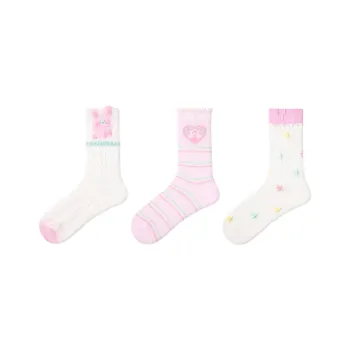 Vine Color Mid Calf Socks Women's 3 Pack Stars Bunny Candy