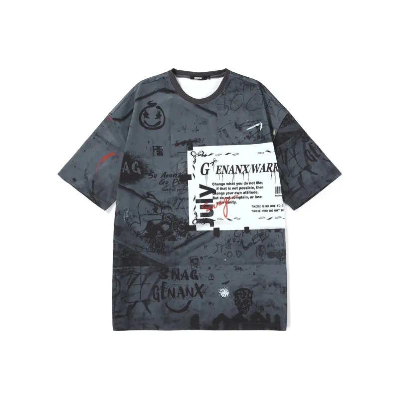 GENANX Straight Elbow Length Sleeved T Shirt Unisex Black Gray Color-0