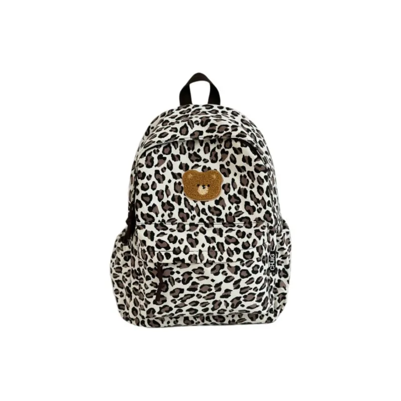 URBAN FOREST Nylon Backpack Unisex Coffee Leopard Print/White Leopard Print-6