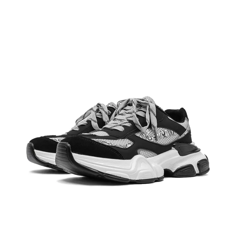 AMICNIEGD Breathable Height Increasing Wear Resistant Low Top Chunky Sneakers Unisex Silver Black-2