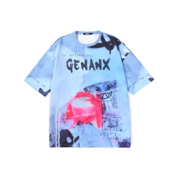 GENANX Straight Elbow Length Sleeved T Shirt Unisex Gray Blue