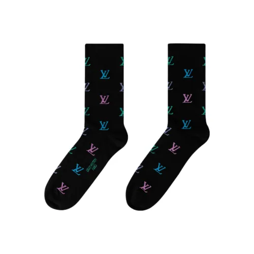 LOUIS VUITTON SS25 Spring Men's Collection Mid Calf Socks Men's 1 Pack Black