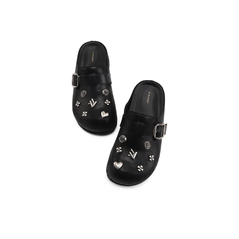 DHARRY Leisure Time Collection Slip Resistant Abrasion Resistant Closed Toe Slippers Women's Black-3
