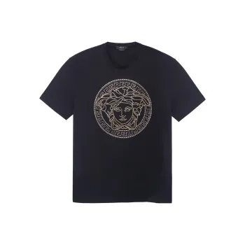 VERSACE SS22 Men's Embellished Medusa Head T shirt Black