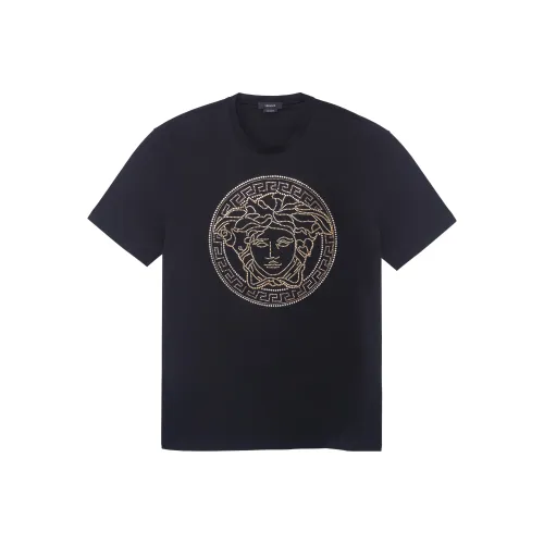 VERSACE SS22 Men's Embellished Medusa Head T shirt Black