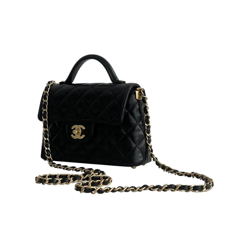 CHANEL Diamond Pattern Lambskin Shoulder Bag Crossbody Bag Handbag Small Size Women's Black-1