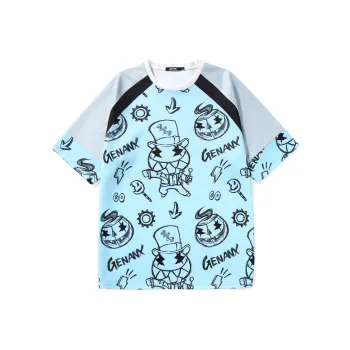 GENANX Straight Elbow Length Sleeved T Shirt Unisex Blue