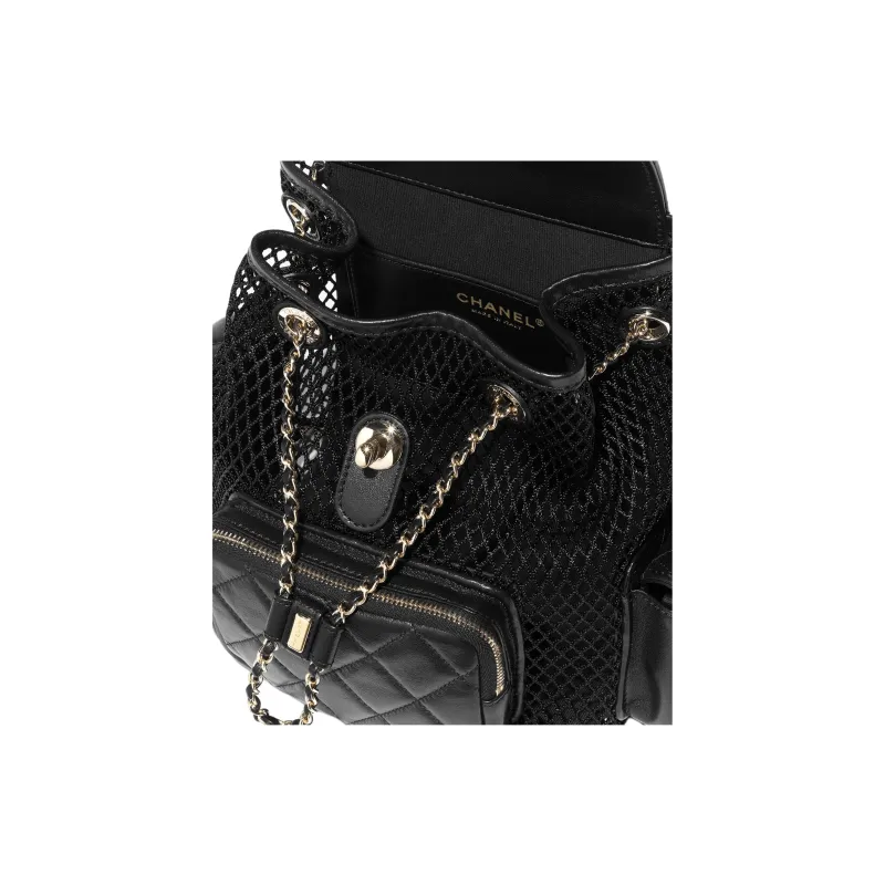 CHANEL Gauze Shiny Lambskin Backpack Regular Women's Black-4