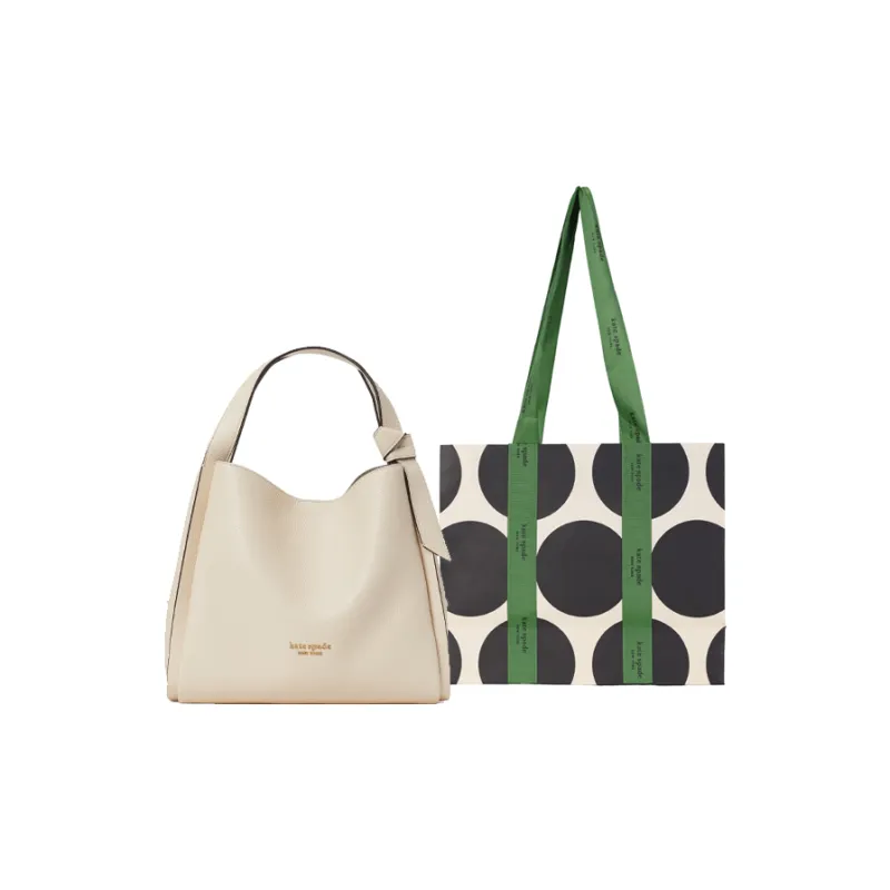 Kate Spade Knott Pebbled Cow Leather Shoulder Bag Crossbody Bag Handbag Medium Size Women's Cow Milk White-5