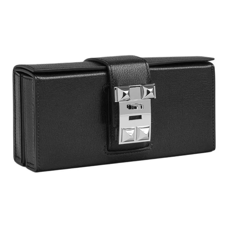 HERMES Chamkila Goat Skin Clutch Women's 89 Noir Black-1